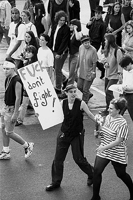 "Fuck don't fight" poster at Persian Gulf war protest march, 18th January 1991.