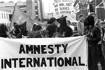 May Day, 1992 - "Amnesty International" banner.