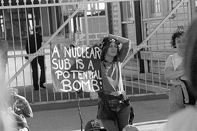 Banner at the rally against nuclear submarine, USS "Gurnard".