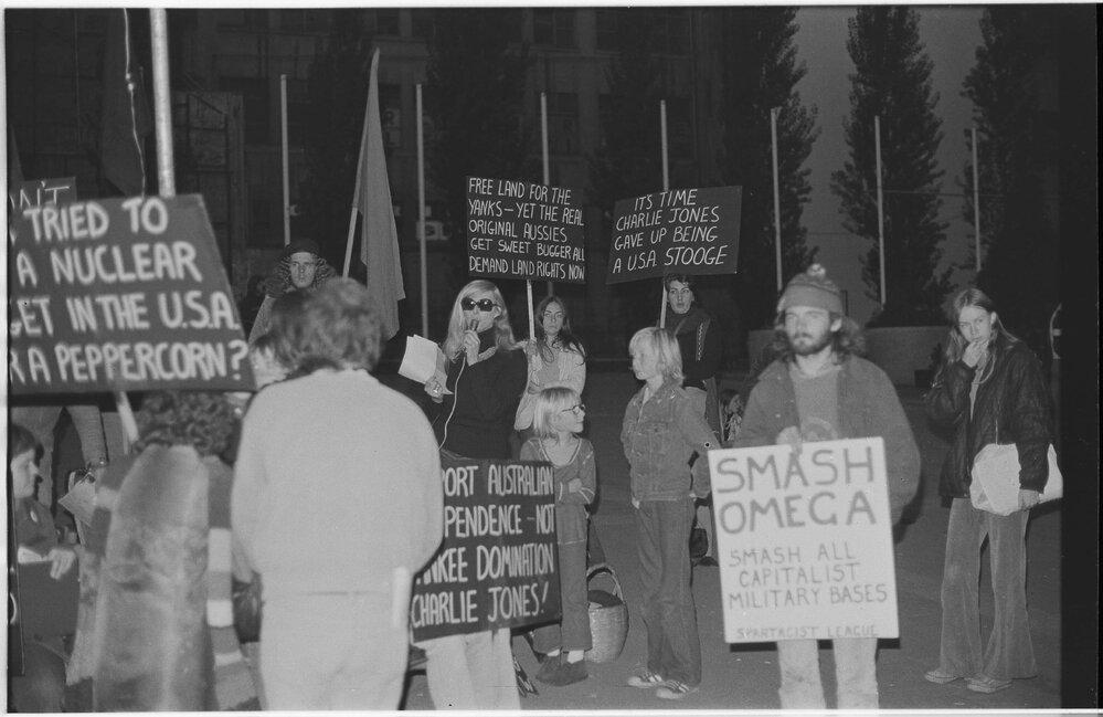 Anti-bases demonstration in the City Square - Jean McLean (centre)
