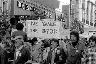 Anti-Fraser government demonstration - banners.