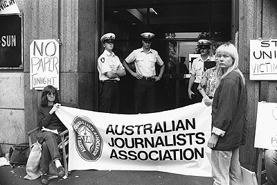 Australian Journalists' Association picket line in front of the Herald building, 1991.
