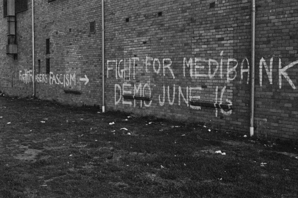 "Fight for Medibank" graffiti in Port Melbourne