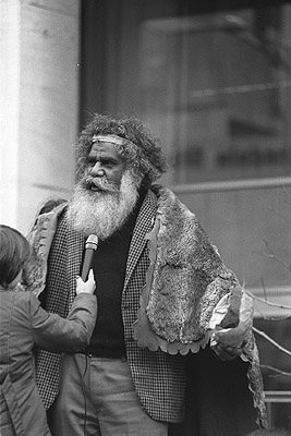 Harry Penrith (Burnum Burnum) at Movement Against Uranium Mining march, 3rd August 1978