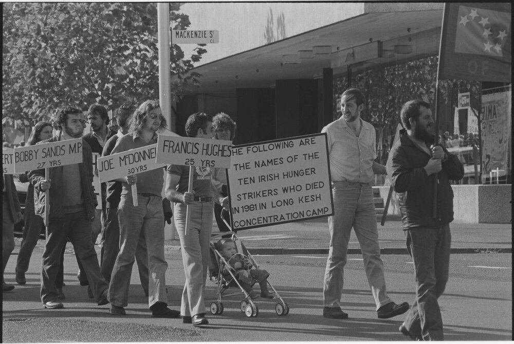 May Day, 1982 - Irish separatist banners.