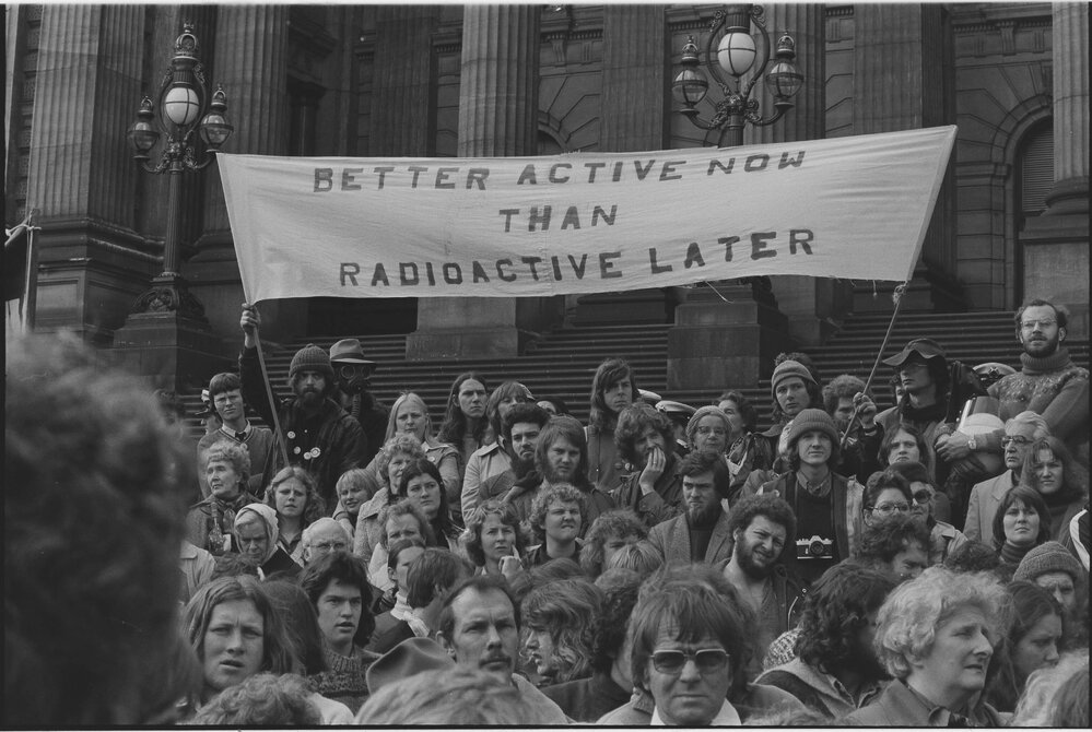 Banners at Movement Against Uranium Mining march, 3rd August 1978