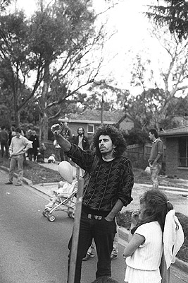 Ciaron O'Reilly at Watsonia Army Barracks demonstration, 18th October 1987