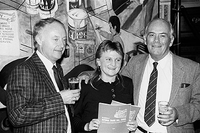 Prof. John Rickard, Mary-Anne McCubbin and Frank Strahan at launch of 'Labor History Archives' book by University of Melbourne Archives at the Trades Hall, 4 May 1990.