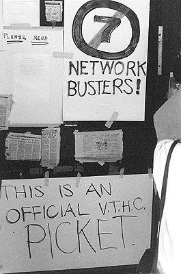"Network Busters" Poster at HSV7 workers strike, April 1987.