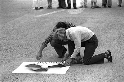 John Speight and Les Dalton at USS Queenfish protest, Station Pier, Port Melbourne, 5th March 1978