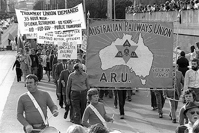 May Day, 1975 - Australian Railways Union banner