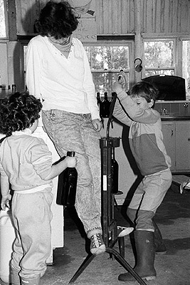 People for Nuclear Disarmament (PND) wine bottling at Camp Eureka, 8th October 1989.