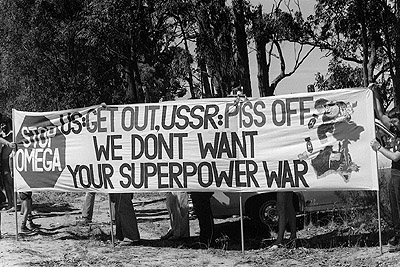 Anti-American banner at the United States Omega base rally.