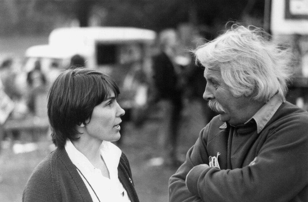 Sandra Bloodworth and Willy Warbeke at the May Day rally, 1982.
