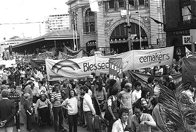 Marchers at Palm Sunday rally, April 1984.
