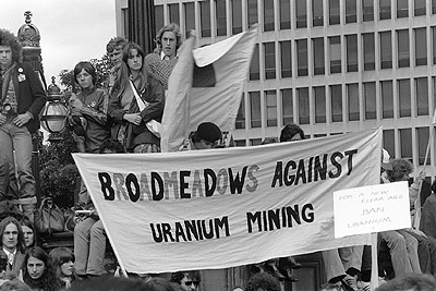 Banners at Movement Against Uranium Mining march, 3rd August 1978