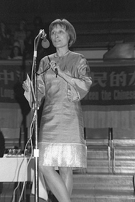 Han Suyin (Chinese author) speaking at Dallas Brookes Hall.