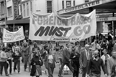 May Day 1974 ; "Foreign bases must go" banner