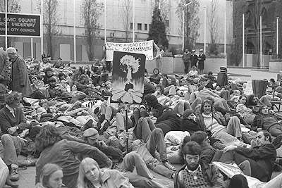 Lie in at the City Square, part of the Hiroshima Day march from Frankston to Melbourne - 1975.
