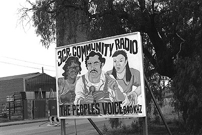 3CR banner at Eight-hour Day celebration, 28th April 1977