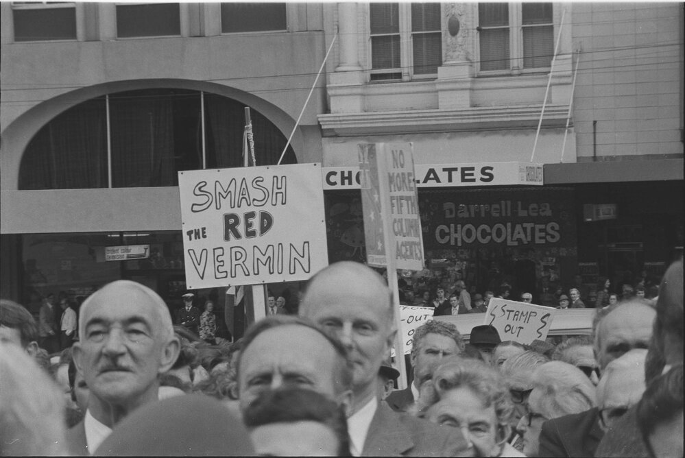 People Against Communism (PAC) rally in the Melbourne City Square.