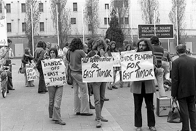 East Timor protest placards in the City Square.