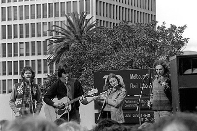 Red Gum folk group at Movement Against Uranium Mining march, 3rd August 1978