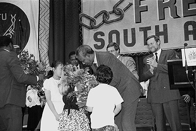Nelson Mandela greets children at Melbourne Town Hall, 25th October 1990.