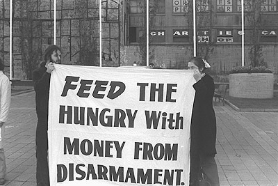 Hiroshima Day Banner: Feed the hungry - 4/8/74