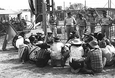 Gate blockade at the Roxby Downs uranium mine protest, August 1983.