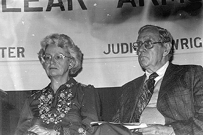 Patrick White and Judith Wright at a Nuclear Arms Race meeting.