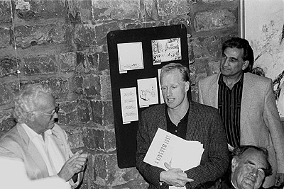 Clifton Pugh, Bill Williams and Gerard Kennedy at the Arts Action for Peace and People for Nuclear Disarmament Arts Festival, 1990.
