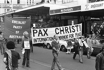 May Day, 1982 - 'Pax Christi' banner.