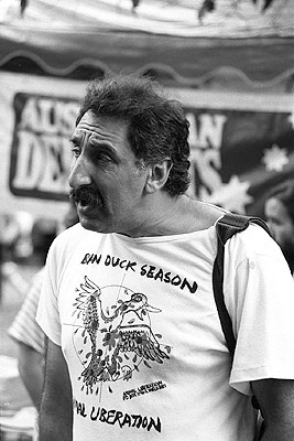 Louis Levy at the People for Nuclear Disarmament Palm Sunday Rally, April 1990.