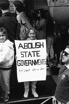 Anti-Kennett Government rally, 1992 - "Abolish state government" banner.