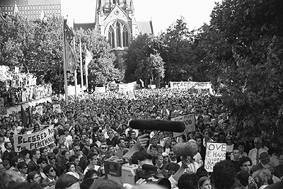 City Square jammed full of protesters at second Persian Gulf war protest march, 25 January 1991.
