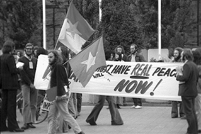 Vietnam war victory celebrations in the city square.