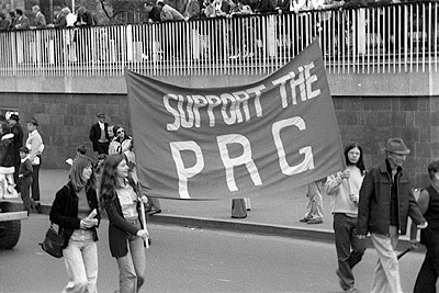 May Day 1974 ; banner supporting the PRG (People's Revolutionary Government of Vietnam)