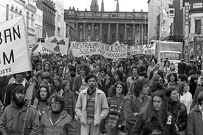 Banners at Movement Against Uranium Mining march, 3rd August 1978