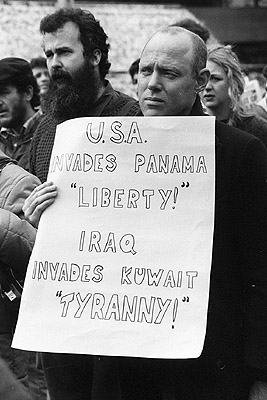 Poster at the Gulf Crisis rally in City Square, 25th August 1990.