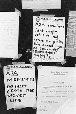 Posters at HSV7 workers strike, April 1987.