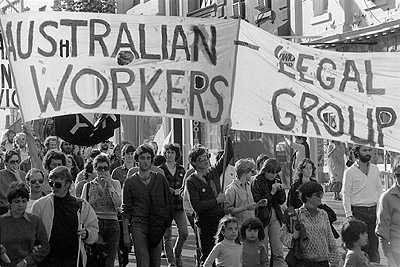 May Day, 1981 - "Australian Legal Workers Group" banner.
