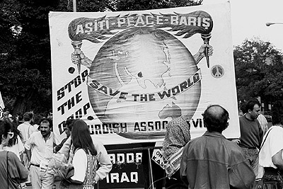 Poster at the People for Nuclear Disarmament Palm Sunday Rally, April 1990.