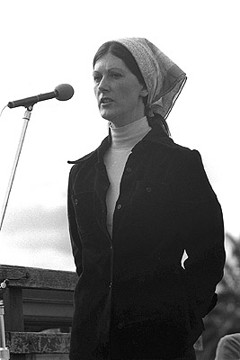 Lyn Roberts at Stop Omega Campaign rally in Yarram, 14th August 1977