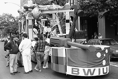 Float at the People for Nuclear Disarmament Palm Sunday Rally, April 1990.