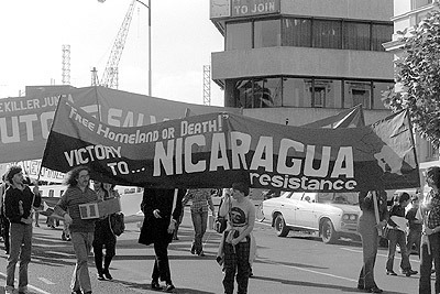 May Day, 1981 - "Victory to Nicaragua" banner.