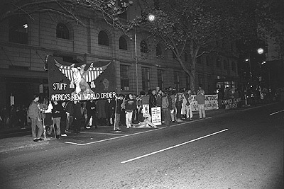 Protest against the visit to Australia of the U.S. Secretary of Defence, Dick Cheney, outside the Hyatt Hotel.