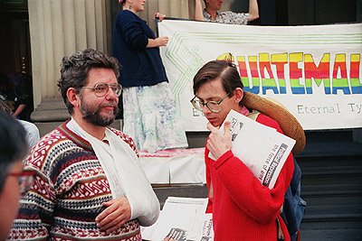 Bob Muntz and Max Sargeant at the Australian International Defence and Equipment Exhibition (AIDEX) protest in Melbourne, 16 November 1991.