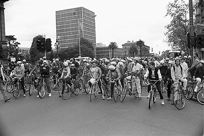 Cyclists at World Environment Day rally in the City Square, June 1990.