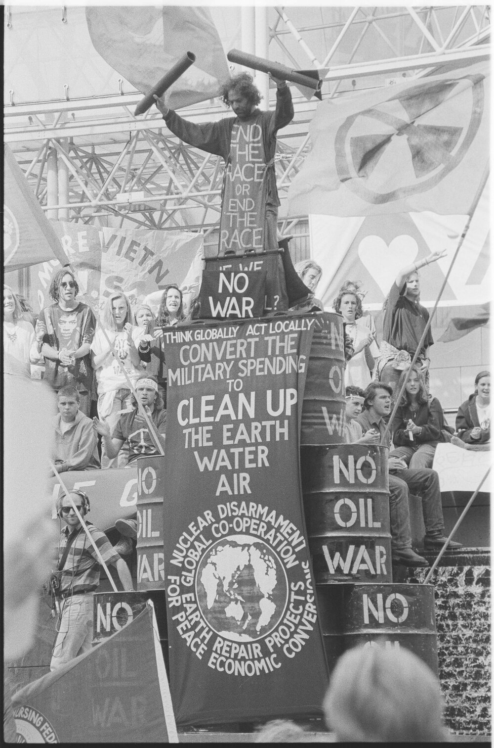 Benny Zable outside U.S consulate during Persian Gulf war protest, 14 January 1991.